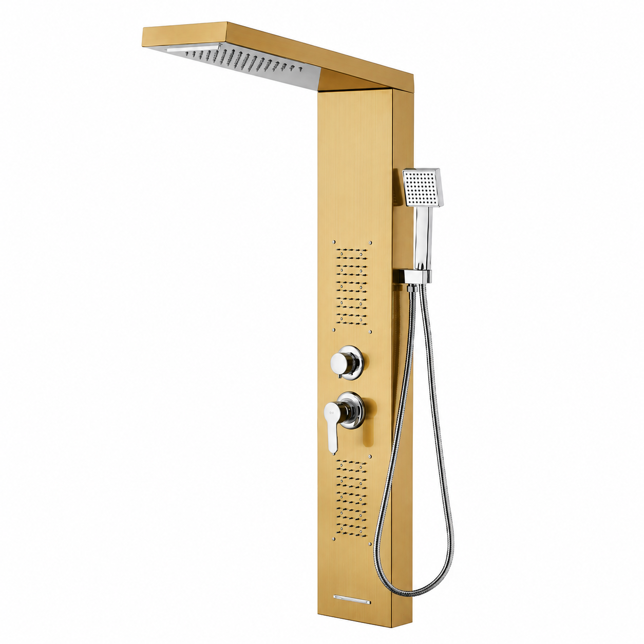 Panel dus, iluminare led, 5 functii, jeturi masaj, cascada, ploaie tropicala, dus de mana, otel inoxidabil