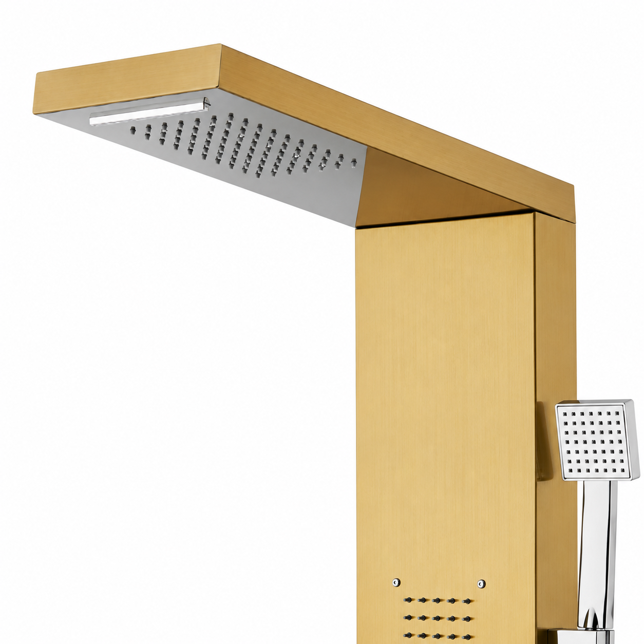 Panel dus, iluminare led, 5 functii, jeturi masaj, cascada, ploaie tropicala, dus de mana, otel inoxidabil
