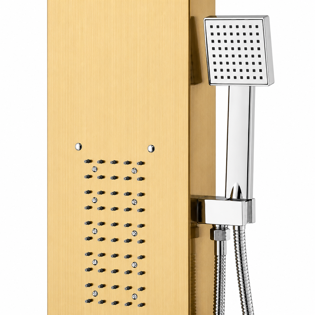 Panel dus, iluminare led, 5 functii, jeturi masaj, cascada, ploaie tropicala, dus de mana, otel inoxidabil