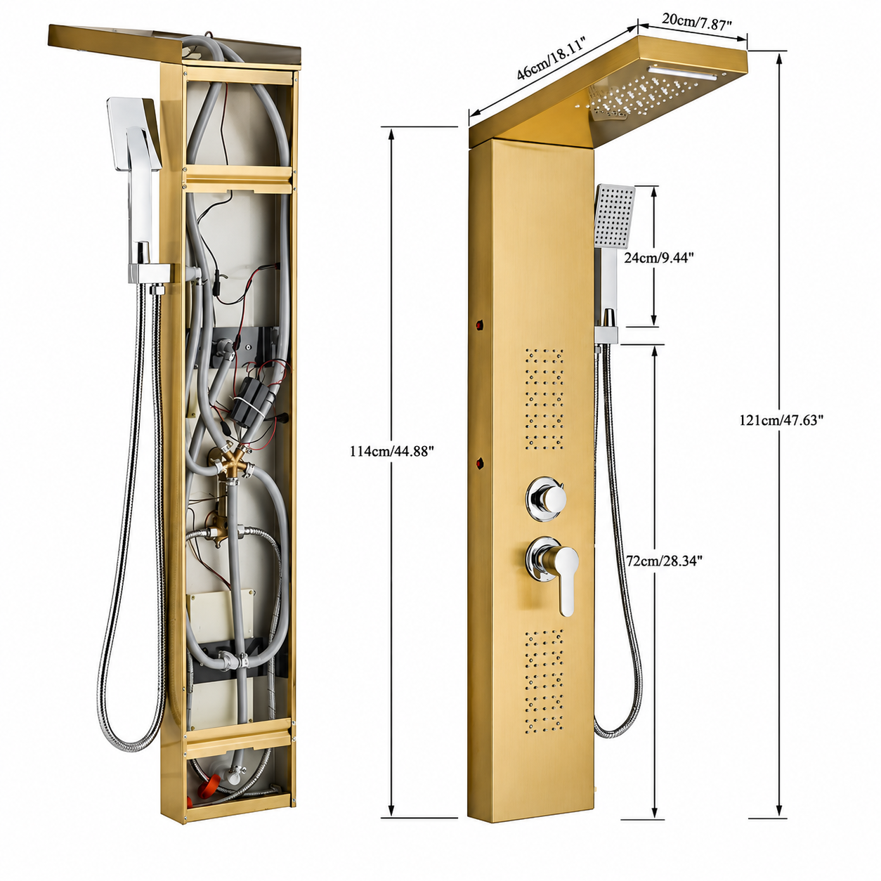 Panel dus, iluminare led, 5 functii, jeturi masaj, cascada, ploaie tropicala, dus de mana, otel inoxidabil