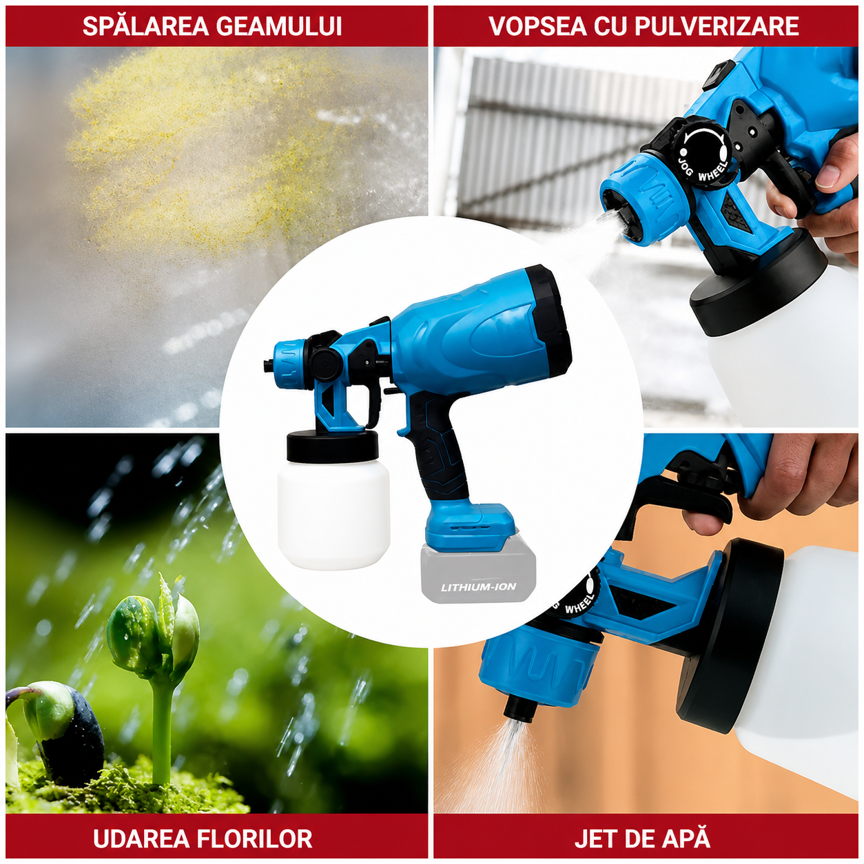 Pistol de vopsit electric, 2 acumulator 48V, rezervor 1000 ml, 1200 ml/min, 3 moduri pulverizare