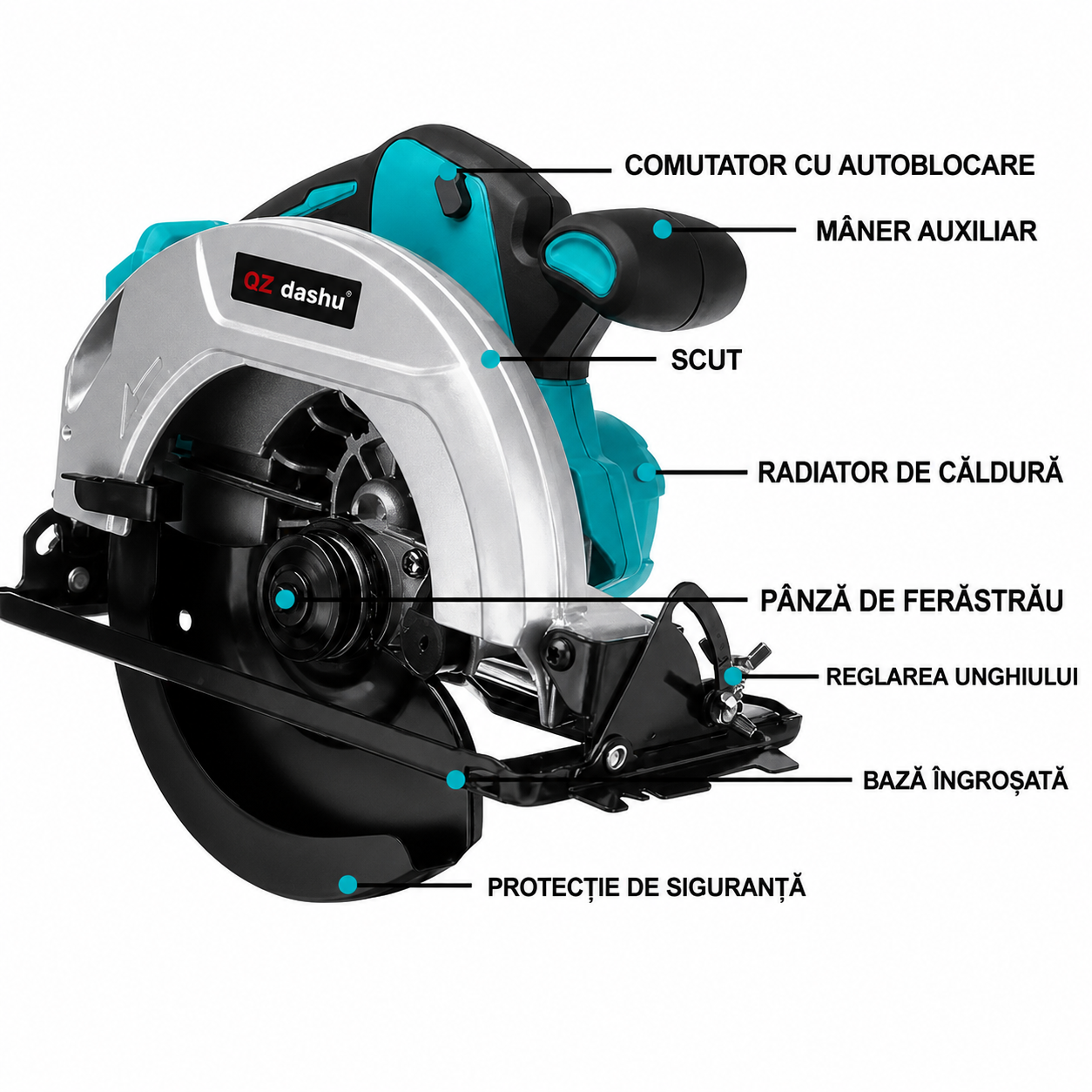 Fierastrau circular electric 1200W, 2 baterii 36V, 10000rpm, 185mm, motor fara perii, taieri precise