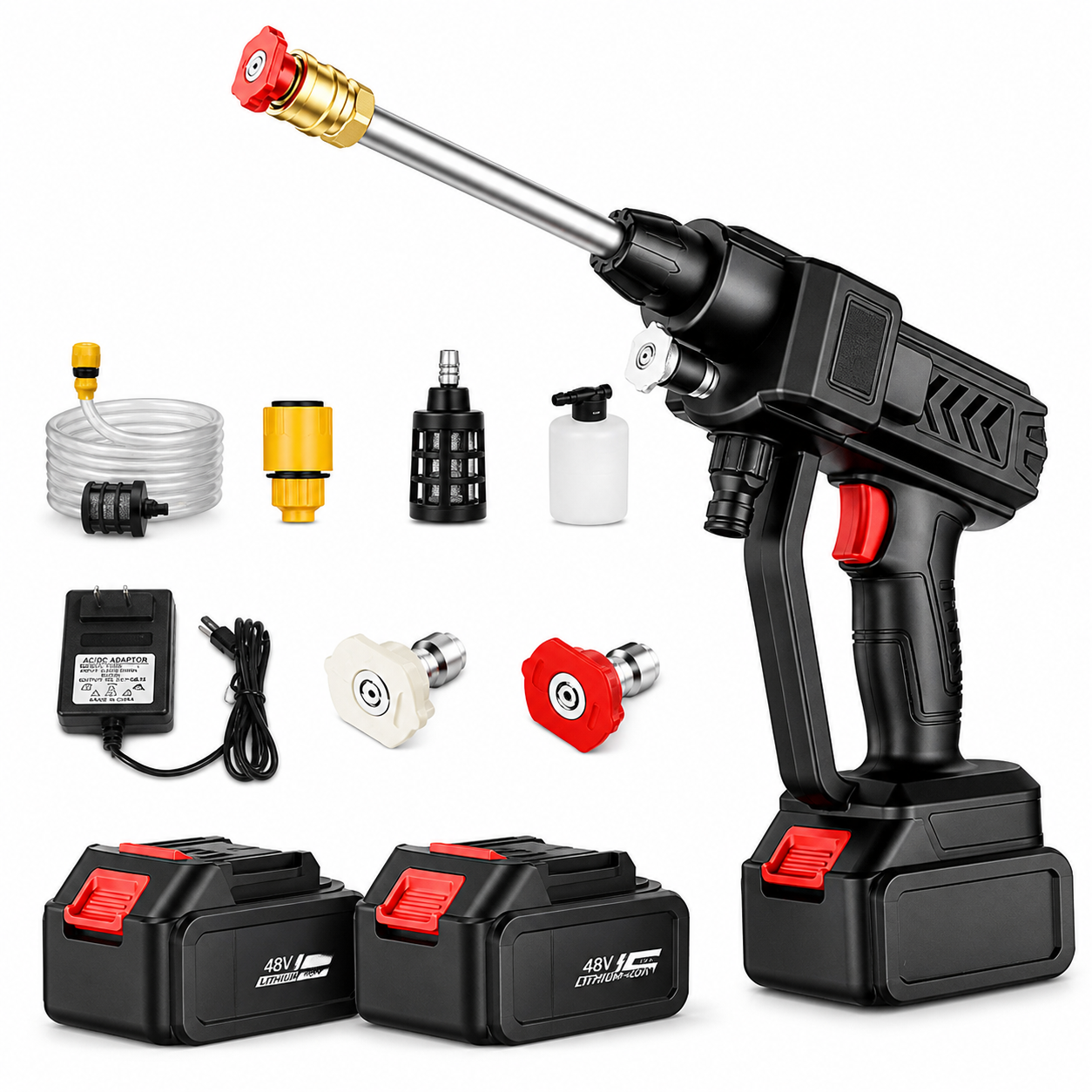Pistol de apa cu presiune puternica, 2 acumulatori 48V, 8L/min, 20 Bari