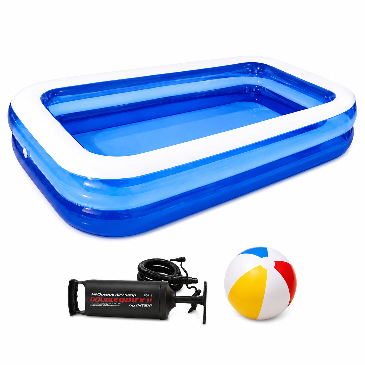 Piscina gonflabila dreptunghiulara, 2 inele, 200x140x40 cm + pompa umflat + minge gonflabila cadou