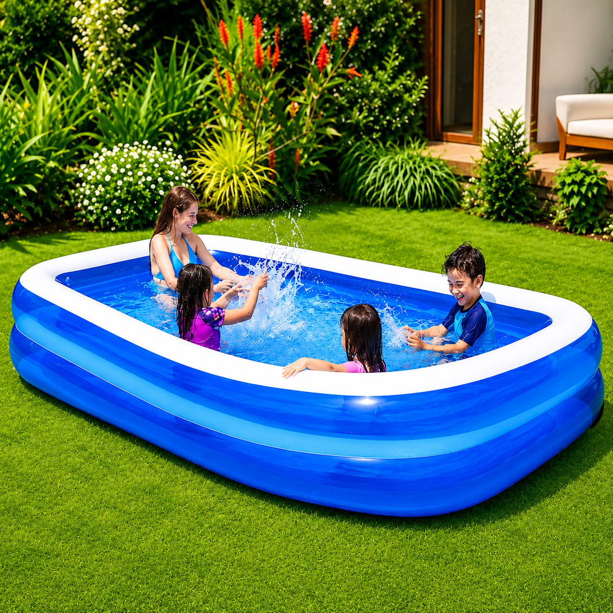 Piscina gonflabila dreptunghiulara, 2 inele, 305x183x50 cm + pompa umflat + minge gonflabila cadou