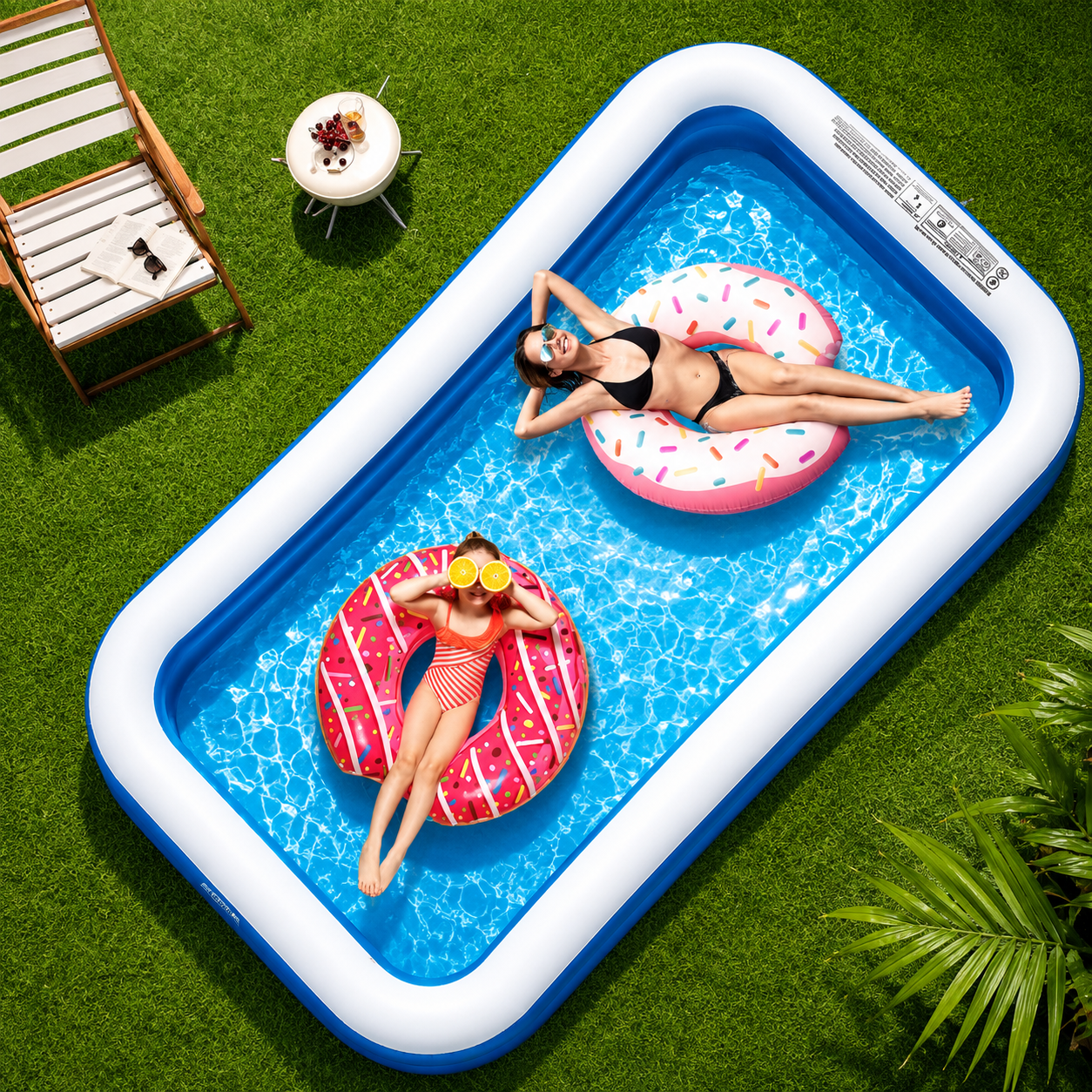 Piscina gonflabila dreptunghiulara, 2 inele, 305x183x50 cm + pompa umflat + minge gonflabila cadou