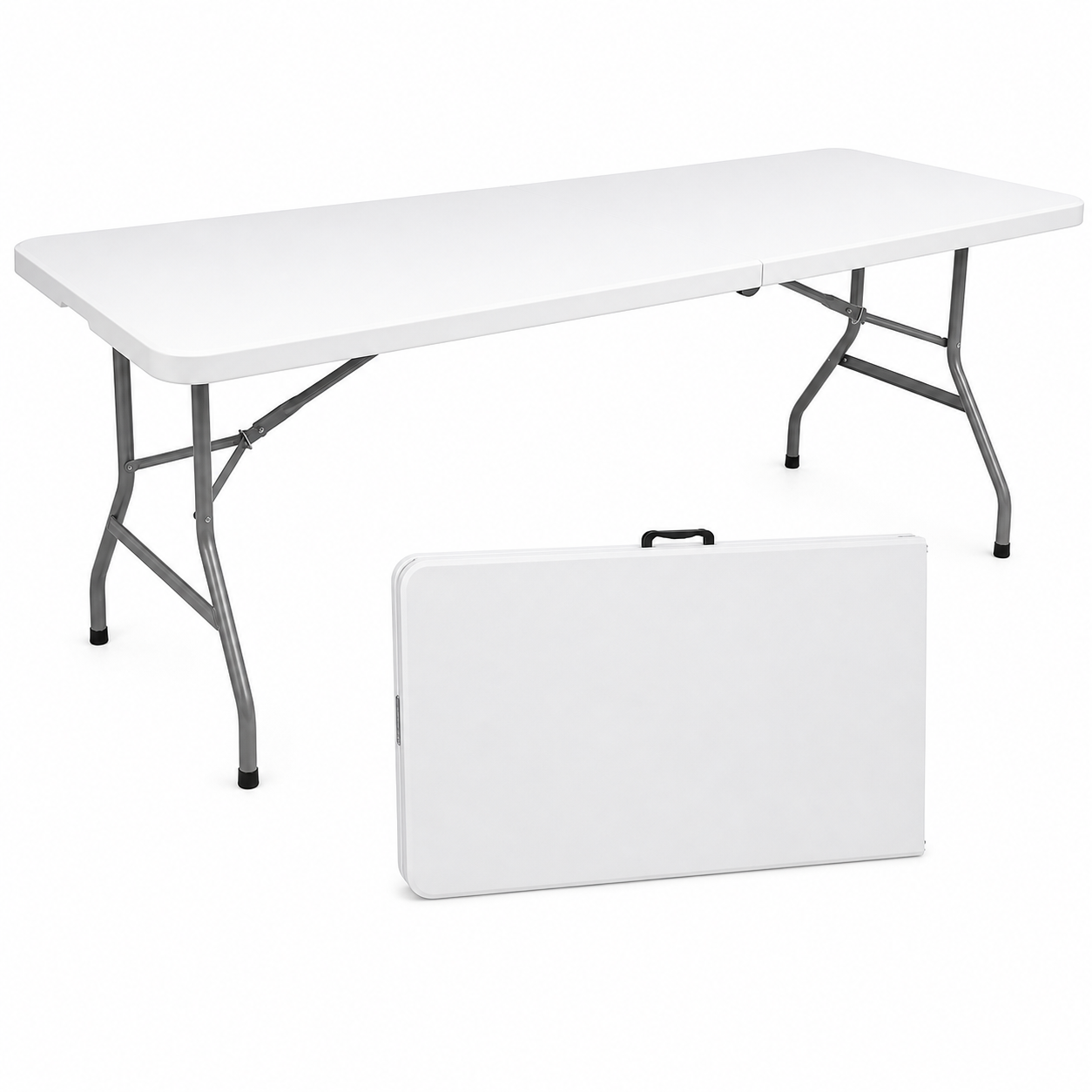 Masa pliabila dreptunghiulara, politilena, sigurante speciale, cadru din otel, maner transport, sustine 100 kg, 180 x 72 x 70 cm