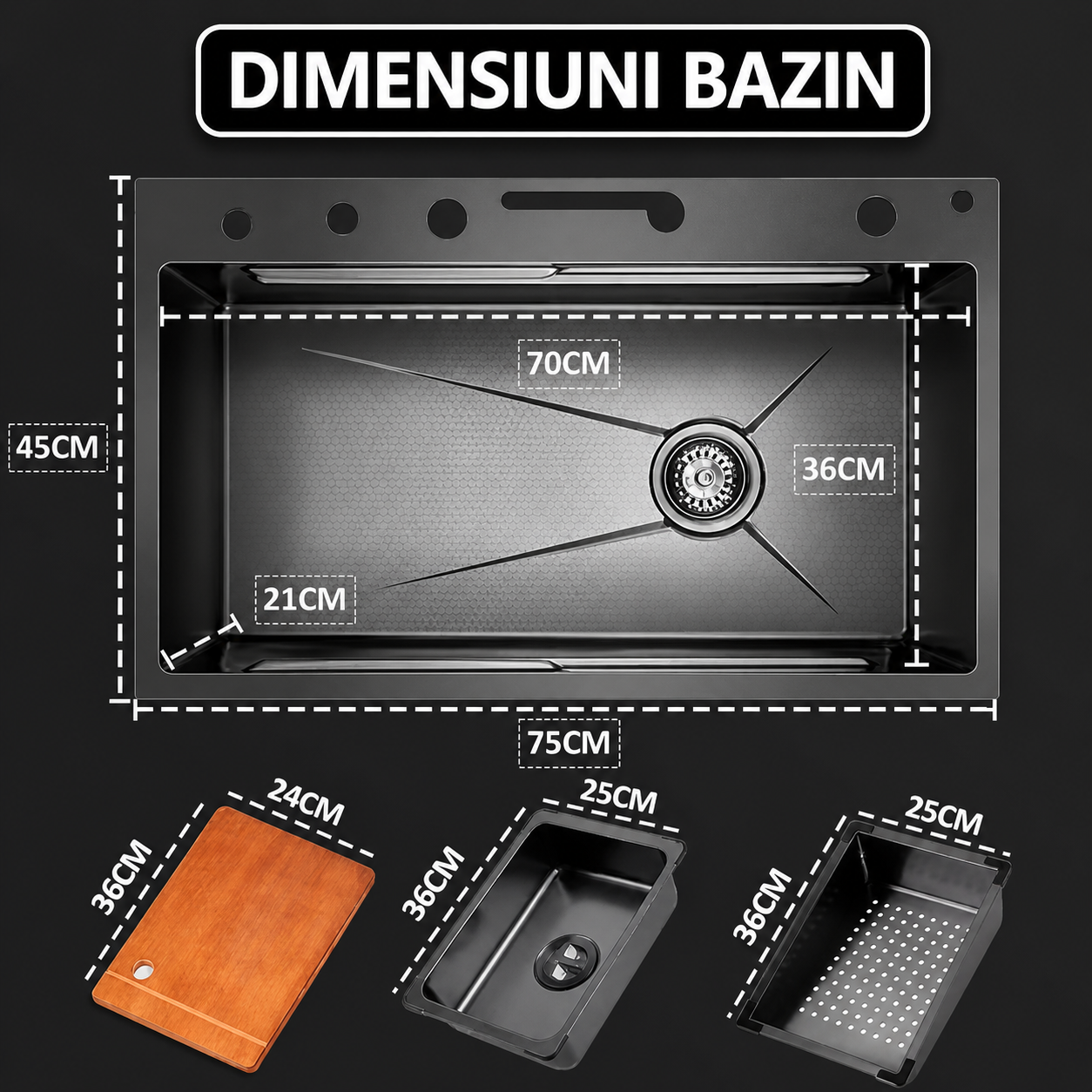 Chiuveta multifunctionala, 2 cascade, spalator pahar, dozator sapun, afisaj digital, accesorii incluse, 750x460 mm