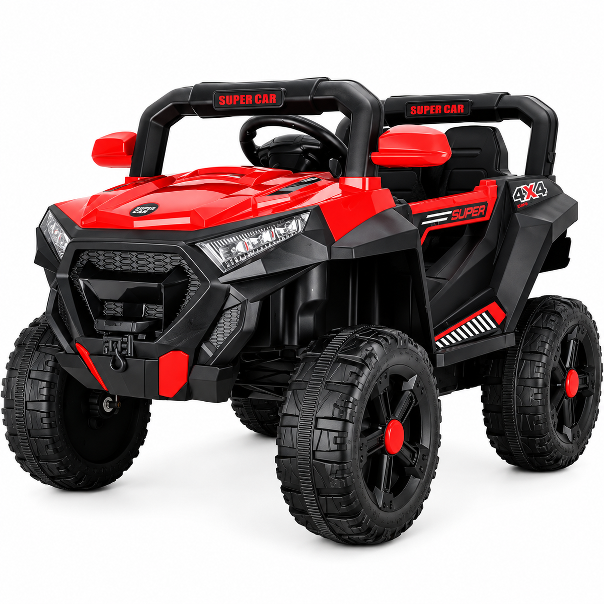 Masina electrica KIDOO pentru copii, 4x4, 12V, 2 motoare 380, telecomanda 2.4G, suspensie, faruri LED, centura de siguranta, MP3,