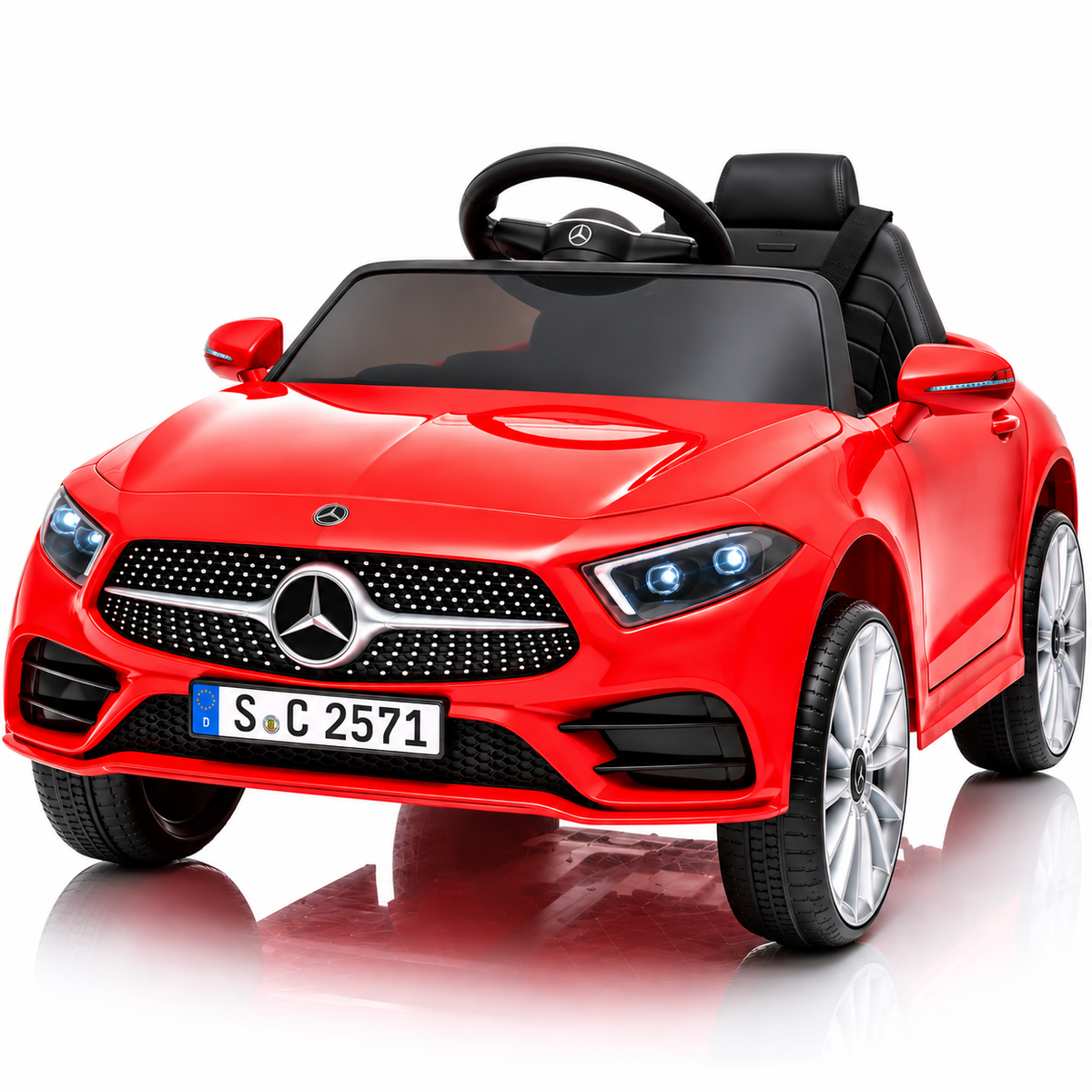Masina electrica Mercedes-Benz CLS 350 pentru copii, licentiata oficial, 12V, 2 motoare 18W, telecomanda 2.4G, faruri LED, USB, centura de siguranta