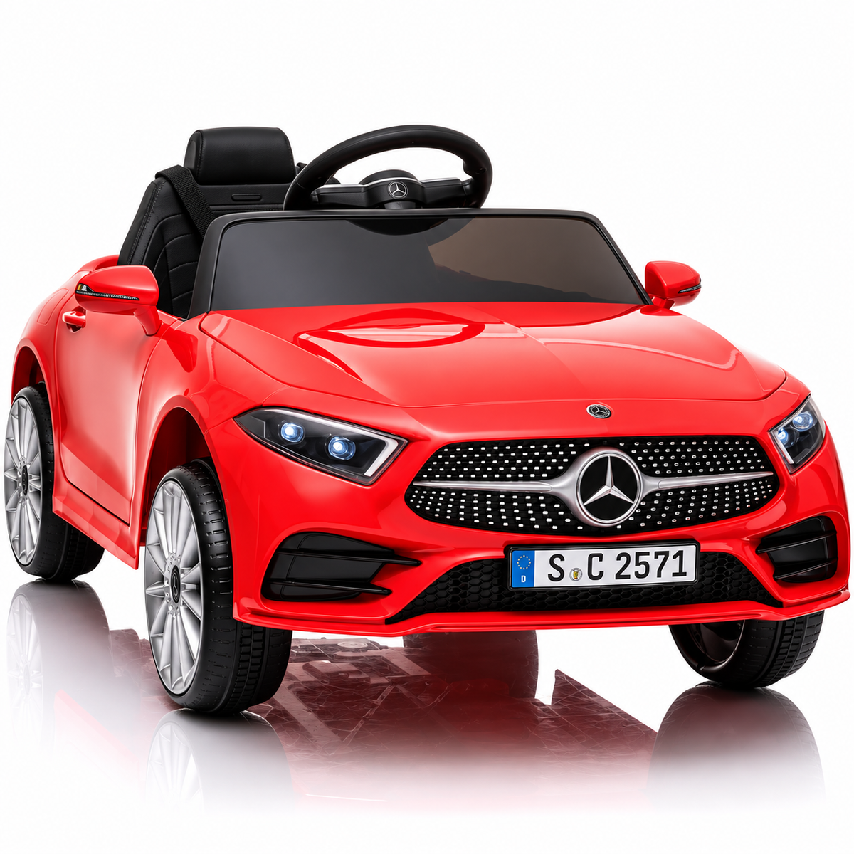 Masina electrica Mercedes-Benz CLS 350 pentru copii, licentiata oficial, 12V, 2 motoare 18W, telecomanda 2.4G, faruri LED, USB, centura de siguranta