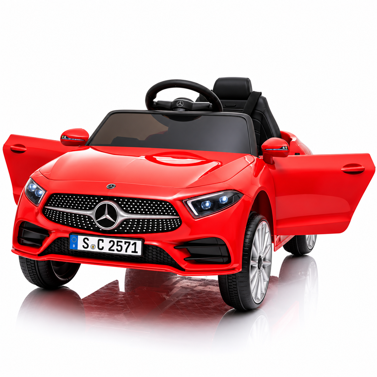 Masina electrica Mercedes-Benz CLS 350 pentru copii, licentiata oficial, 12V, 2 motoare 18W, telecomanda 2.4G, faruri LED, USB, centura de siguranta