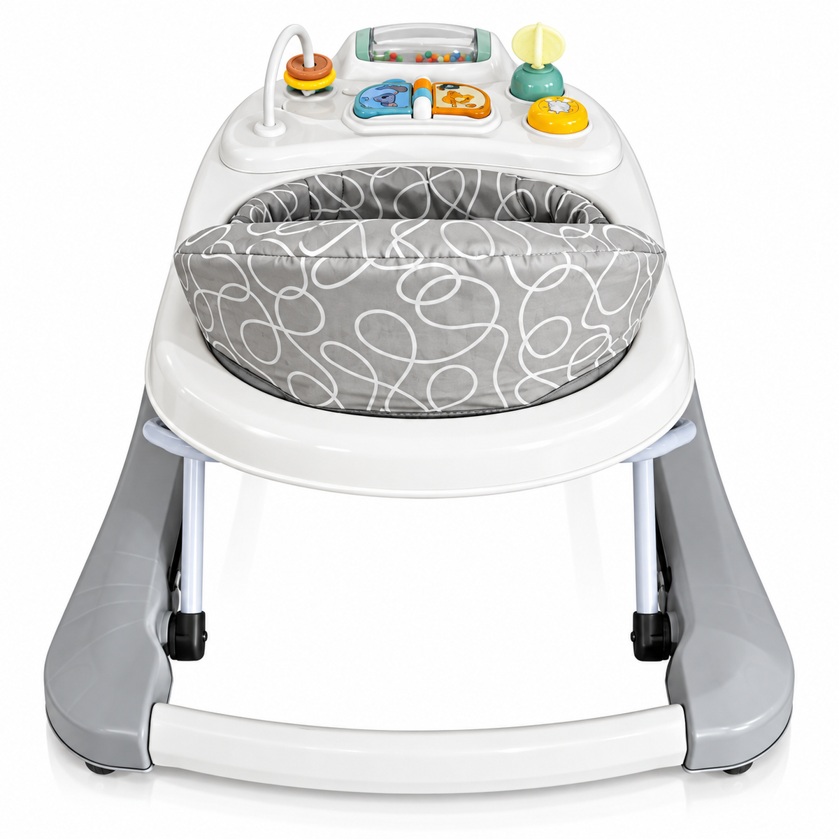 Premergator KIDDO Baby Walker pentru Bebelusi, 6-18 Luni, Panou Interactiv, Scaun Confortabil, Mod Impingere, Baza Lata, Max. 12 kg