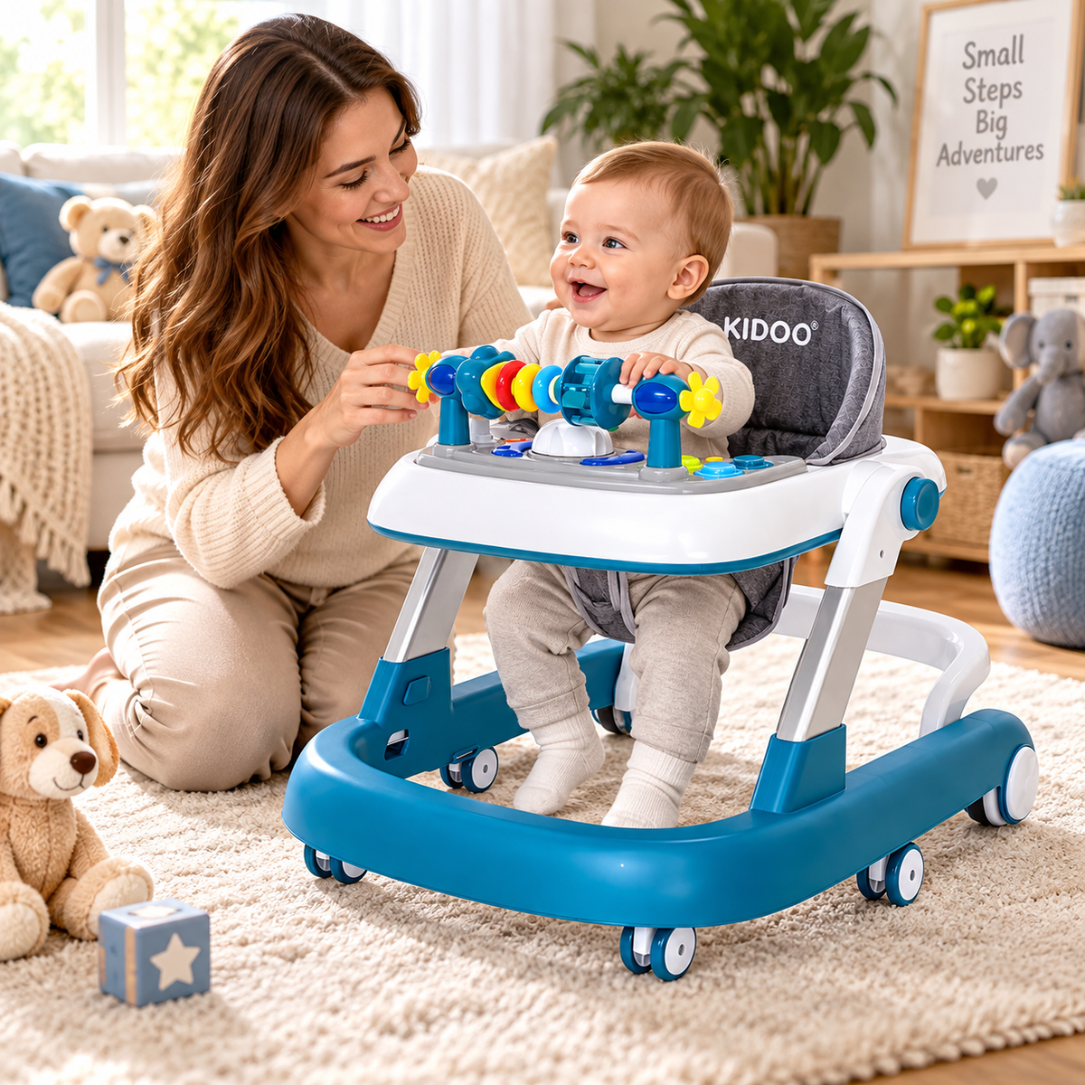 Premergator Educational 3 in 1 pentru Bebelusi, Masuta de Activitati, Antemergator cu Maner, Panou Muzical Detasabil, Reglabil pe Inaltime, Pliabil, Max. 25 kg