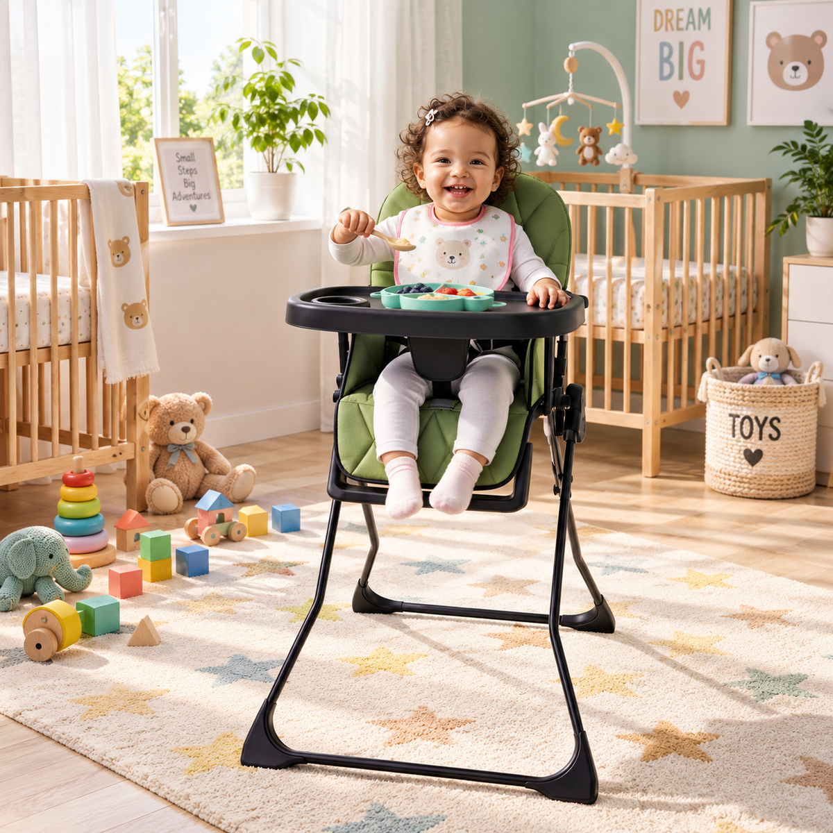Scaun de Masa Pliabil KIDOO pentru Copii, 6-36 Luni, Tavita, Structura Metalica, Pliere Compacta
