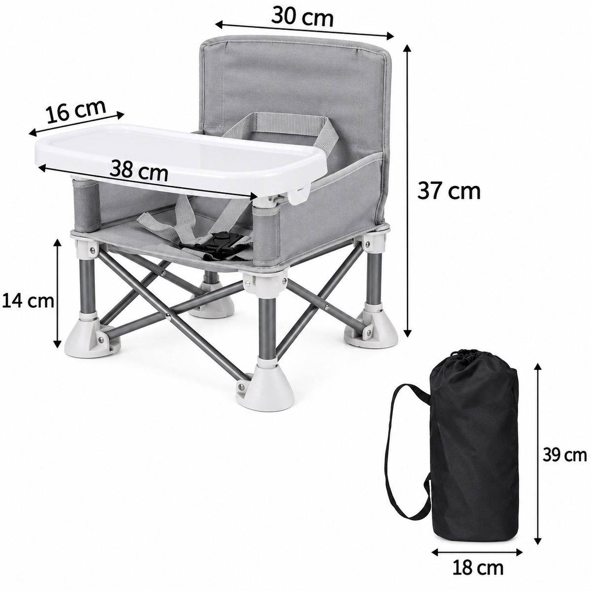 Scaun Pliabil pentru Bebelusi, Portabil, Centura 5 Puncte, Tavita Detasabila, Cadru Aluminiu, Buzunar Depozitare
