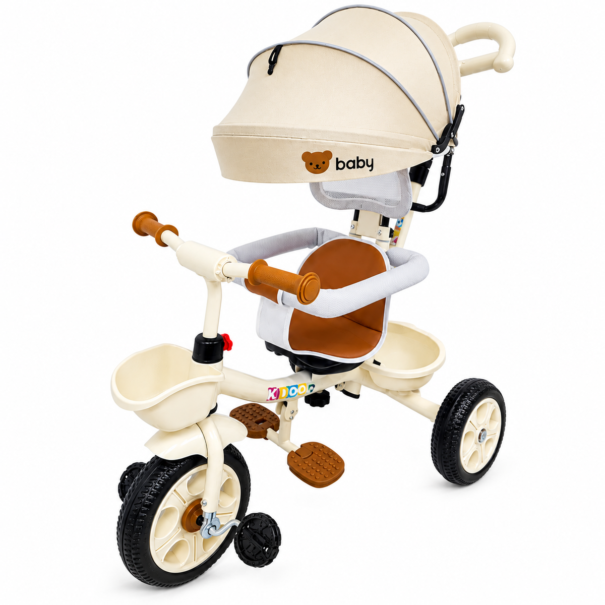 Tricicleta Evolutiva KIDDO  pentru Copii, 9 Luni - 6 Ani, Scaun Rotativ 360°, Copertina UV, Maner Parental, Roti din Cauciuc