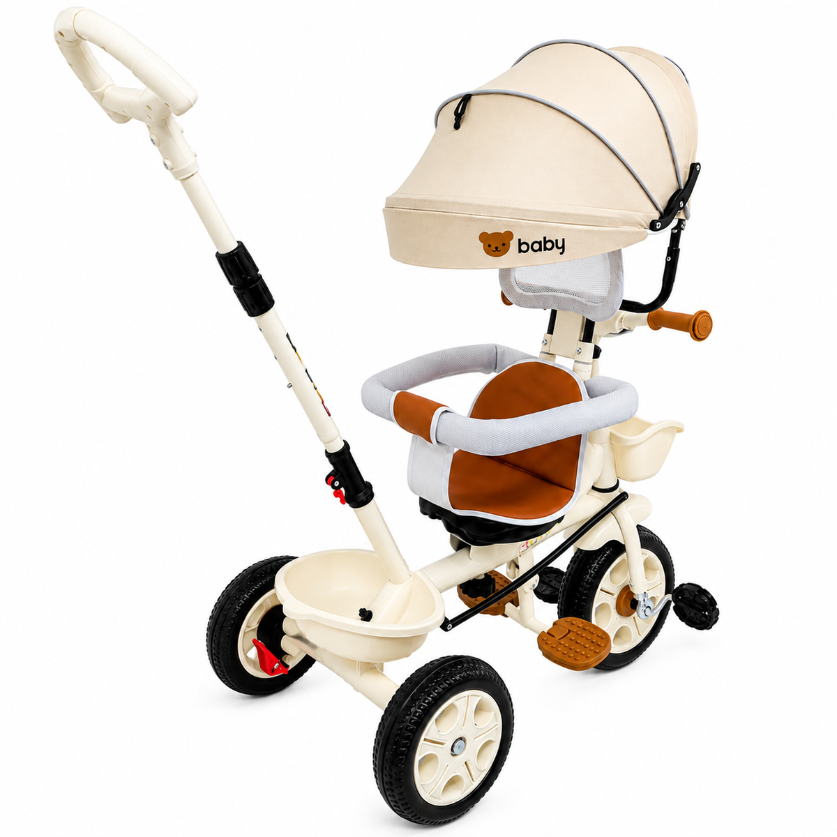 Tricicleta Evolutiva KIDDO  pentru Copii, 9 Luni - 6 Ani, Scaun Rotativ 360°, Copertina UV, Maner Parental, Roti din Cauciuc