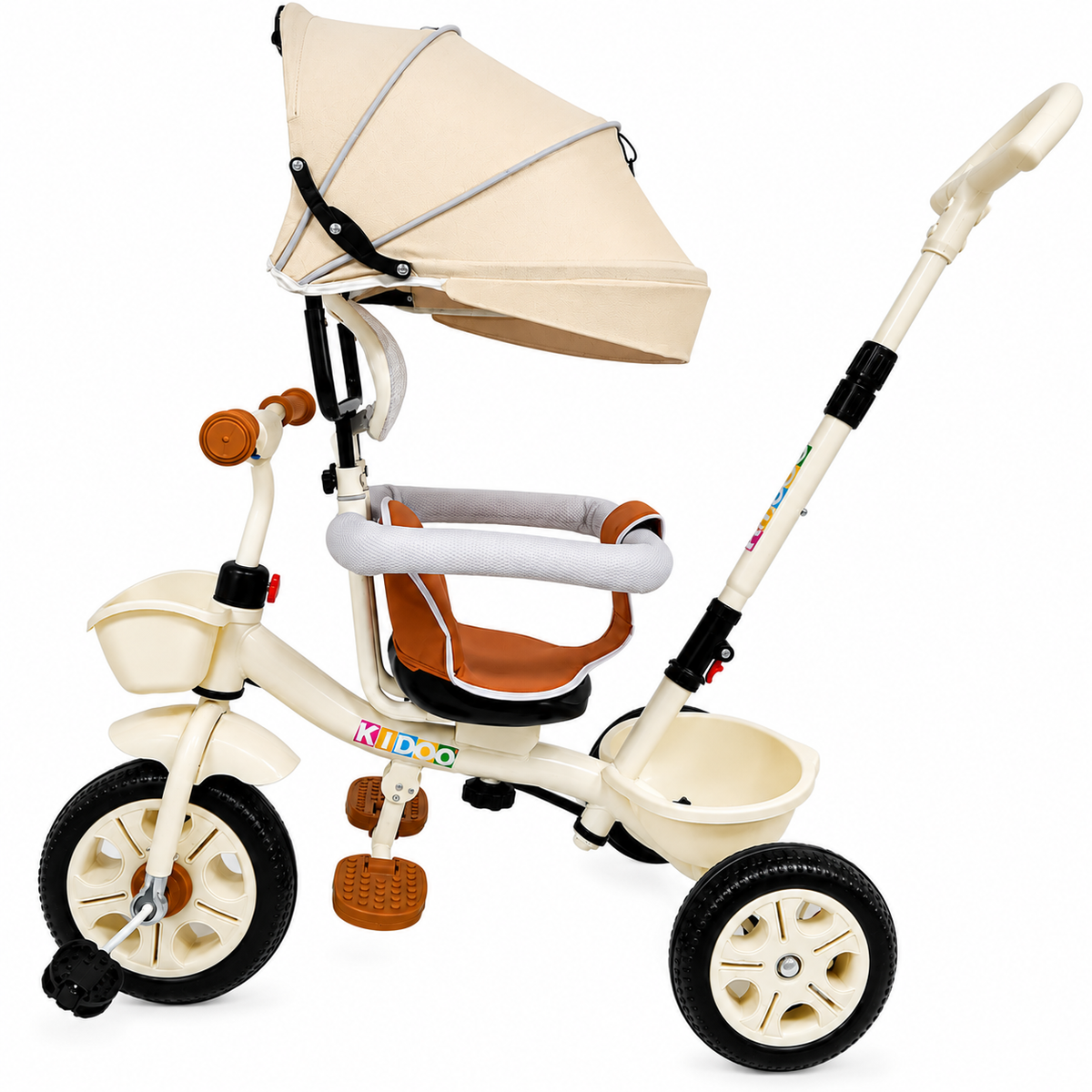 Tricicleta Evolutiva KIDDO  pentru Copii, 9 Luni - 6 Ani, Scaun Rotativ 360°, Copertina UV, Maner Parental, Roti din Cauciuc