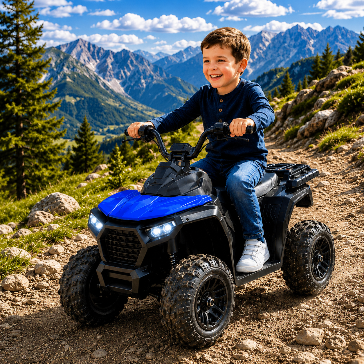 ATV electric pentru copii KIDOO, 6V, motor 380, faruri LED, pornire cu buton, design fff-road