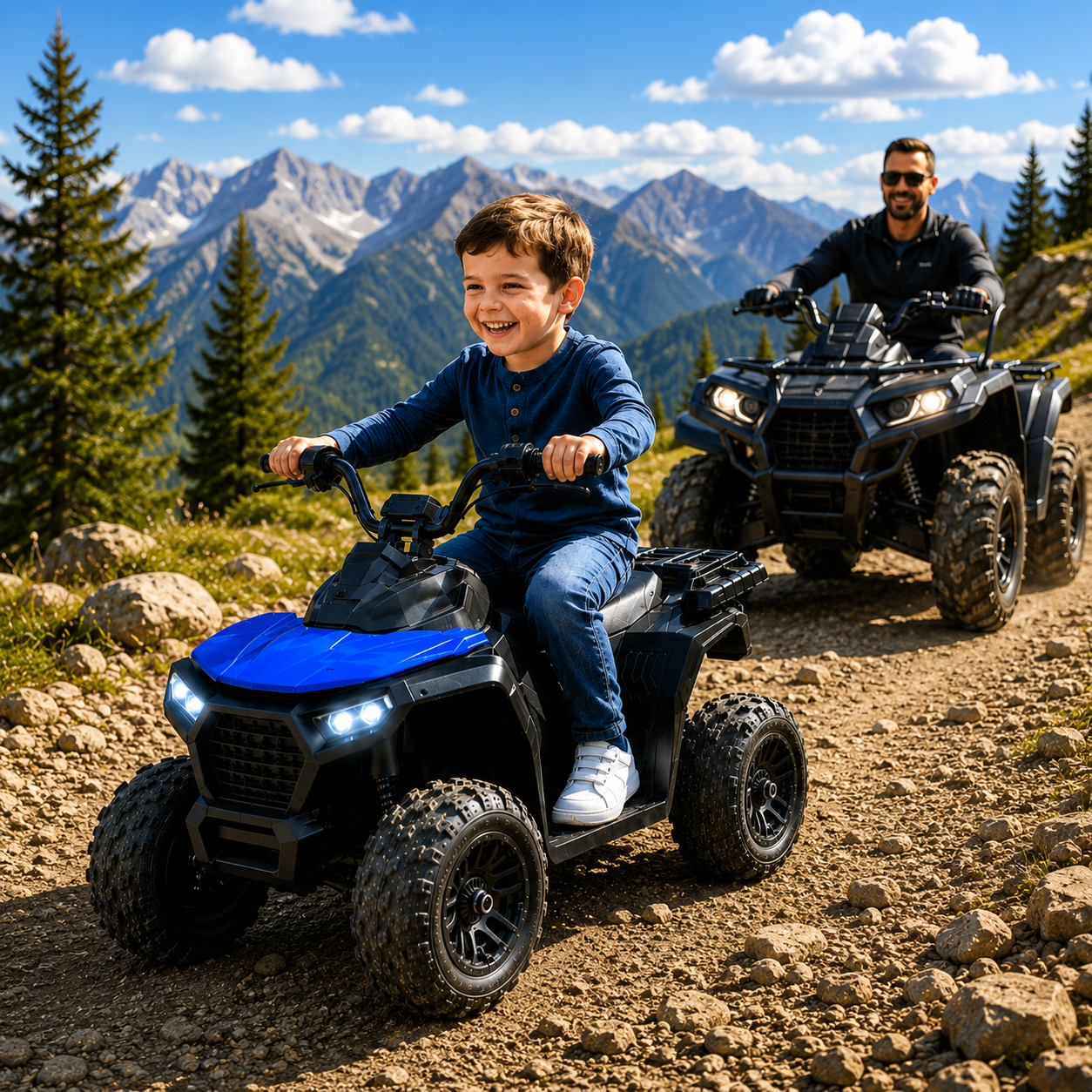 ATV electric pentru copii KIDOO, 6V, motor 380, faruri LED, pornire cu buton, design fff-road