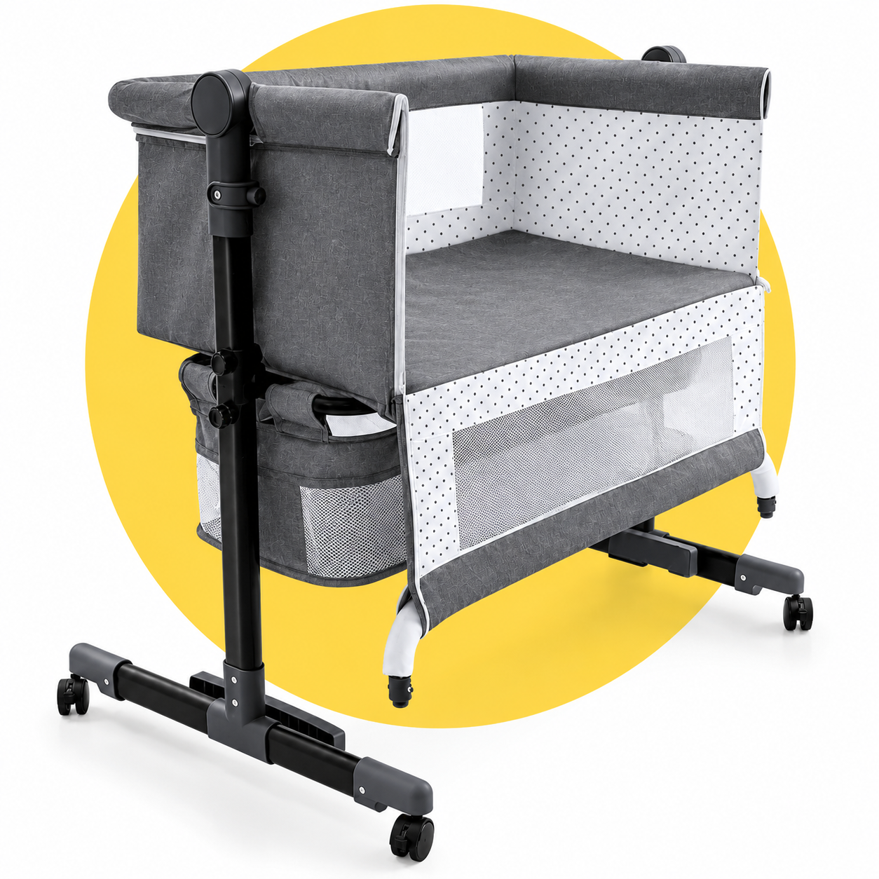 Patut reglabil si portabil 6 in 1 KIDOO pentru bebe, cu saltea, plasa anti-tantari si cos de depozitare