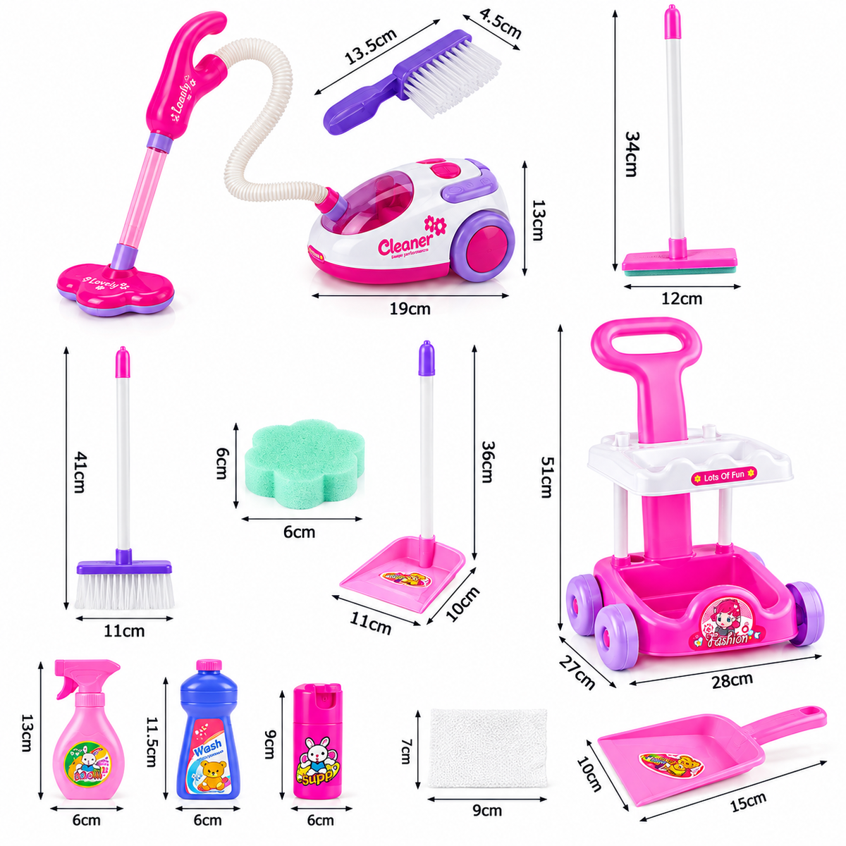 Set de Joaca Interactiv si Educativ pentru Copii – Banc de Curatenie cu Aspirator Functional, Mop, Matura si 14 Accesorii