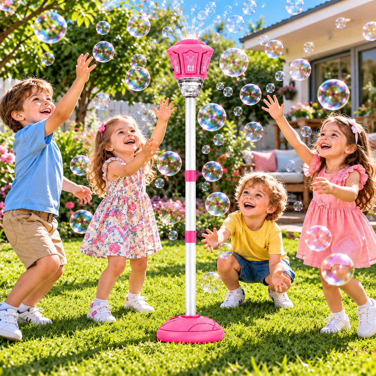 Lampa Bubble Torch pentru Copii cu Baloane de Sapun si Lumini, Inaltime Reglabila 57-119 cm, Jucarie 3+ Ani