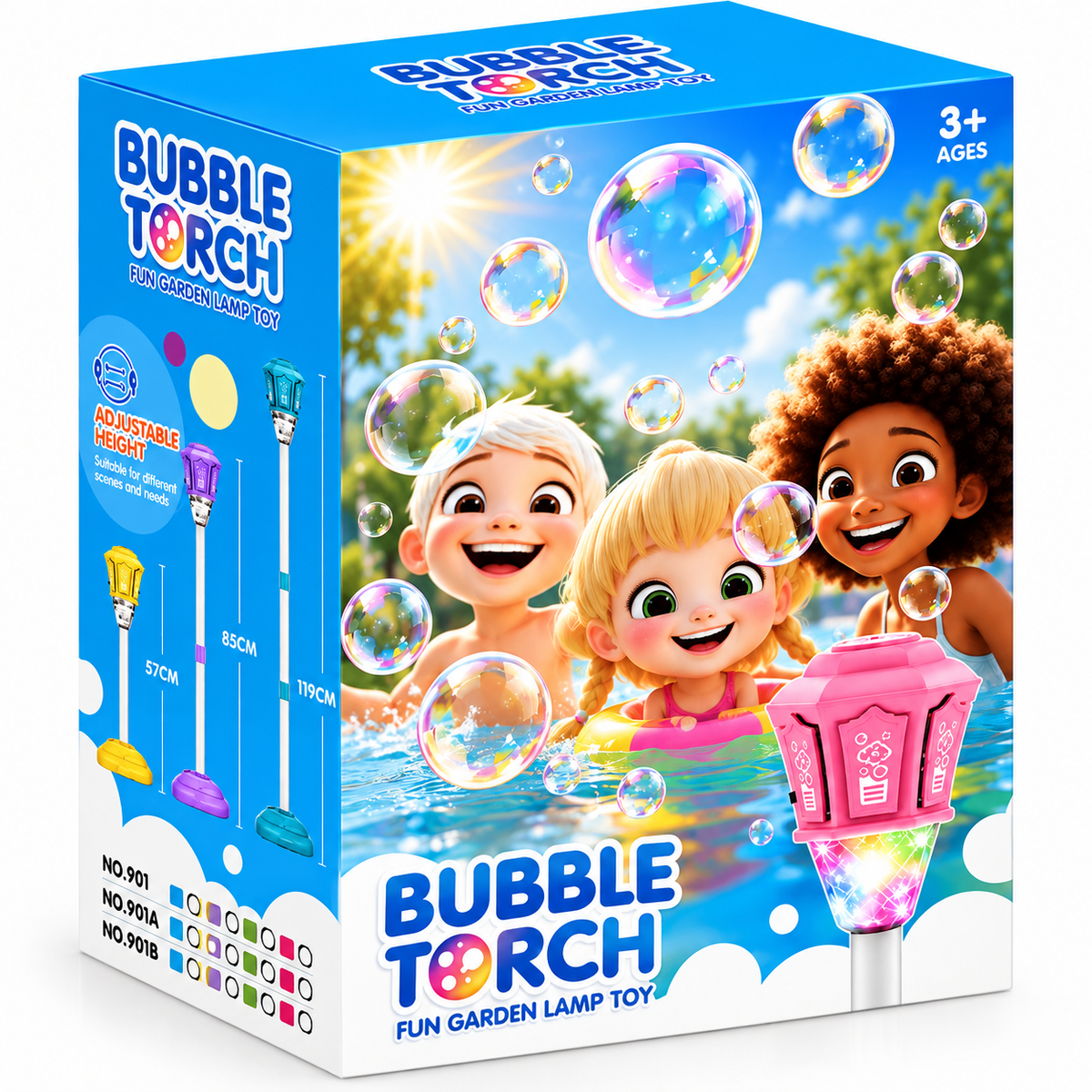 Lampa Bubble Torch pentru Copii cu Baloane de Sapun si Lumini, Inaltime Reglabila 57-119 cm, Jucarie 3+ Ani
