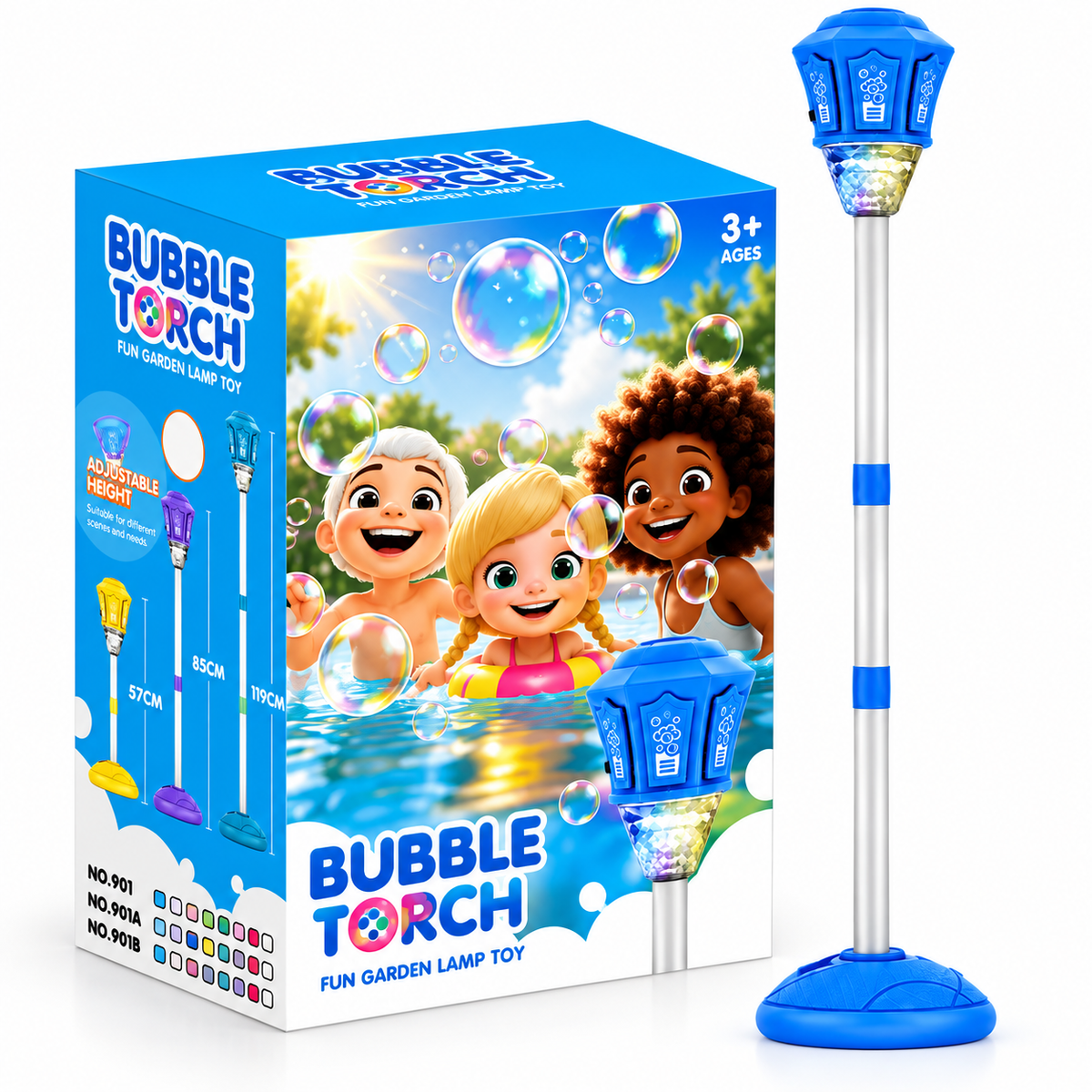 Lampa Bubble Torch pentru Copii cu Baloane de Sapun si Lumini, Inaltime Reglabila 57-119 cm, Jucarie 3+ Ani