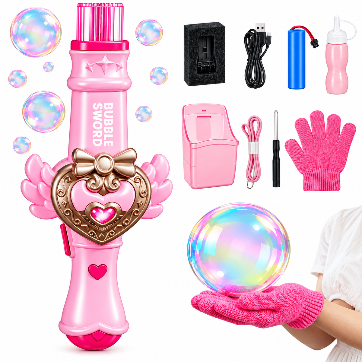 Jucarie Sabie Magica pentru Baloane de Sapun – Design Printesa, Efect Automat cu Bule
