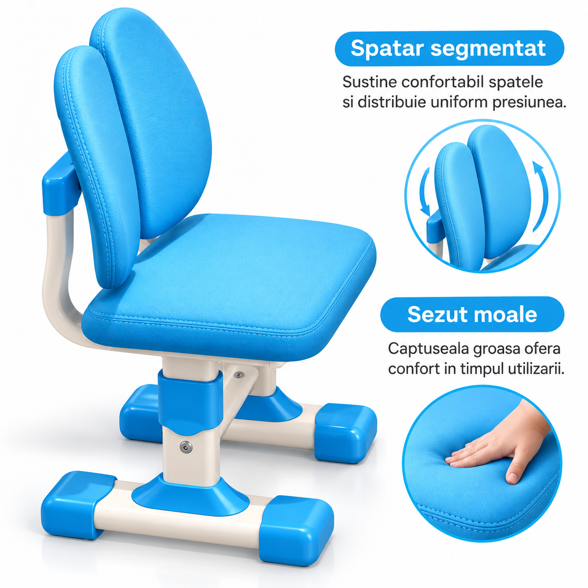 Set Birou si Scaun Ergonomic pentru Copii, Reglabil pe Inaltime, cu Raft pentru Carti, Design Astronaut