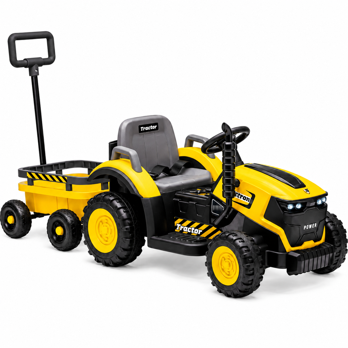 Tractor Electric pentru Copii KIDOO 12V, 2 Motoare 380, Telecomandă 2.4G, Remorcă Detașabilă, Lumini LED și Muzică