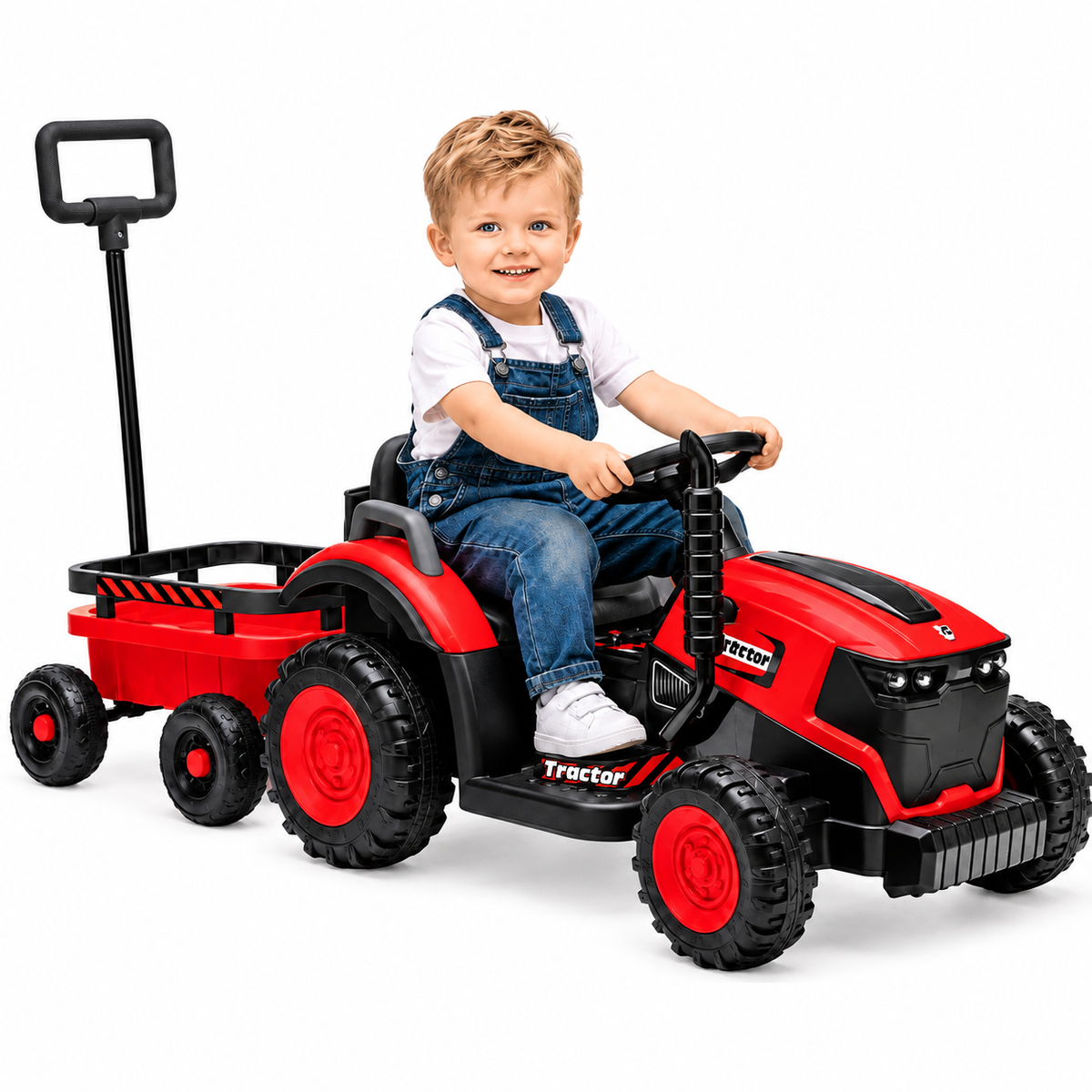 Tractor Electric pentru Copii KIDOO 12V, 2 Motoare 380, Telecomandă 2.4G, Remorcă Detașabilă, Lumini LED și Muzică
