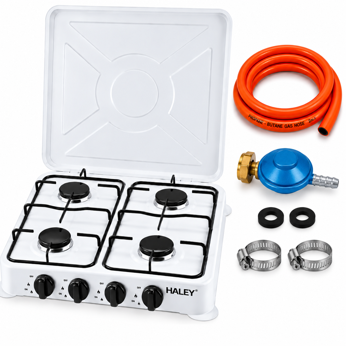 Aragaz plita, alimentare GAZ butelie, 4 Arzatoare, Aprindere Rapida, Capac Metalic Rabatabil, Accesorii Montaj incluse