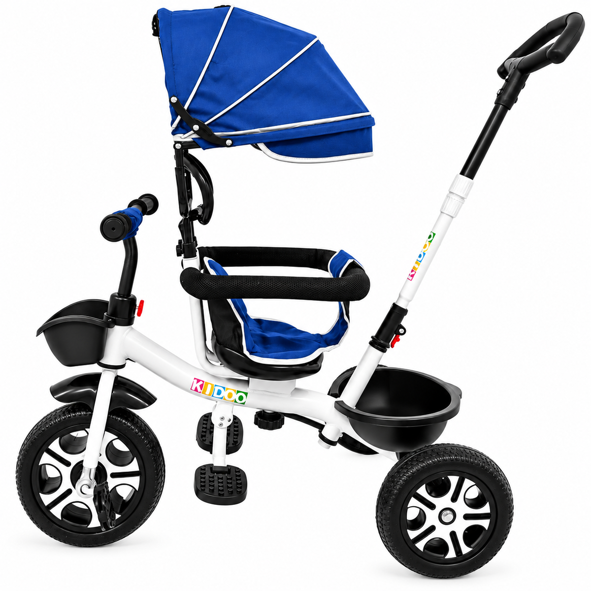 Tricicleta Evolutiva KIDDO  pentru Copii, 9 Luni - 6 Ani, Scaun Rotativ 360°, Copertina UV, Maner Parental, Roti din Cauciuc