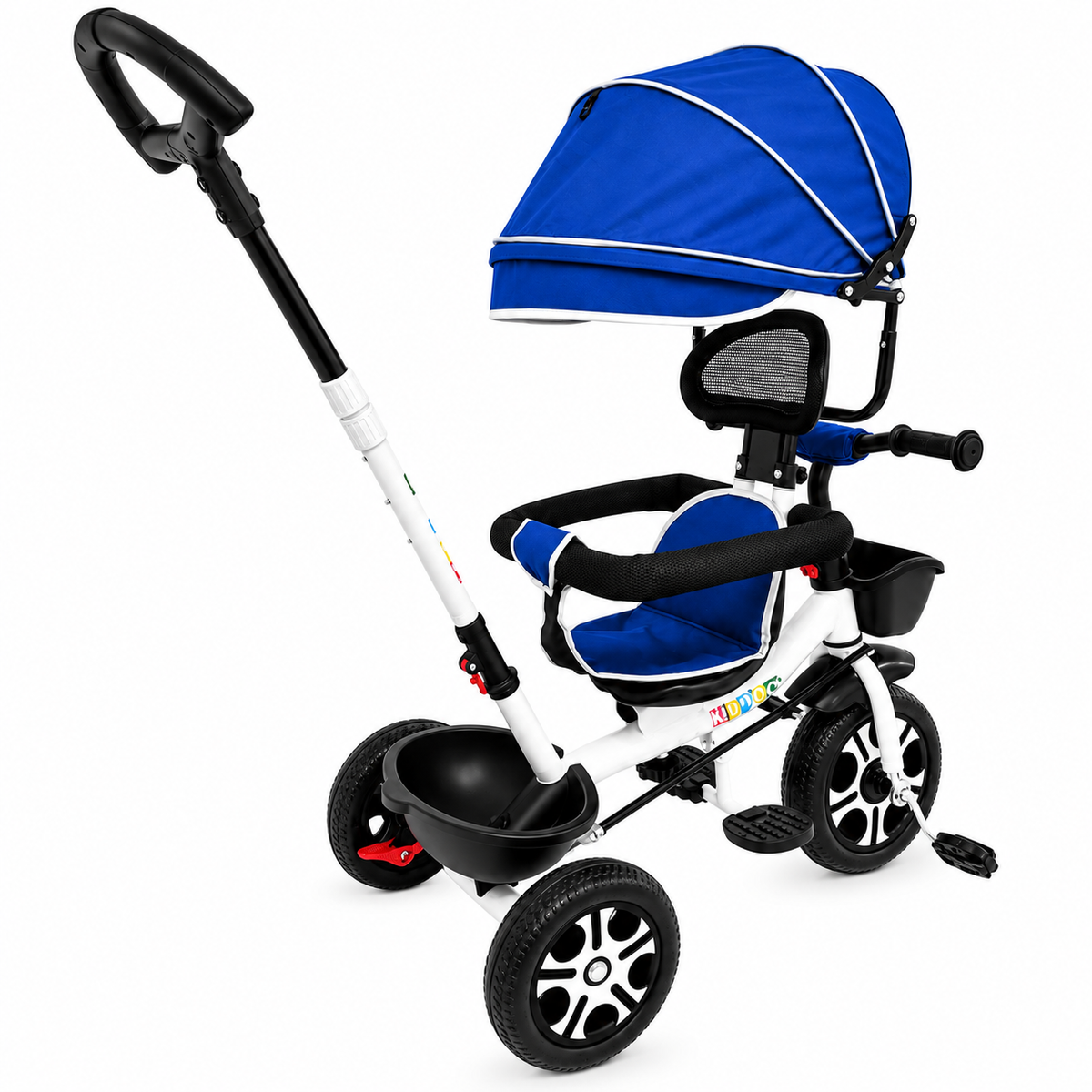 Tricicleta Evolutiva KIDDO  pentru Copii, 9 Luni - 6 Ani, Scaun Rotativ 360°, Copertina UV, Maner Parental, Roti din Cauciuc