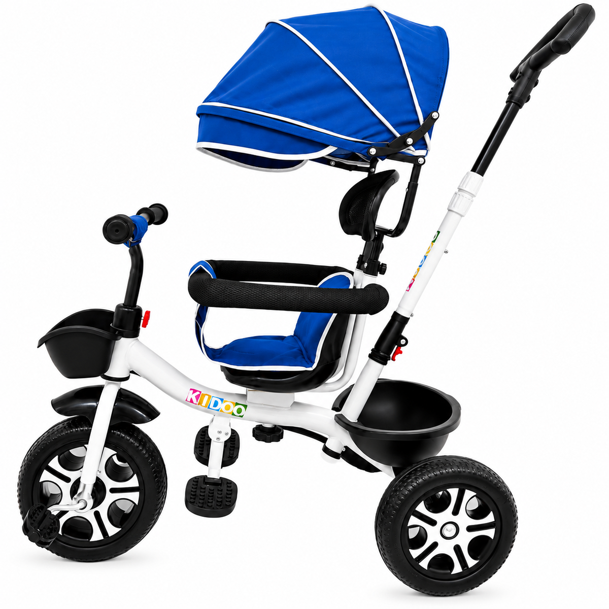 Tricicleta Evolutiva KIDDO  pentru Copii, 9 Luni - 6 Ani, Scaun Rotativ 360°, Copertina UV, Maner Parental, Roti din Cauciuc