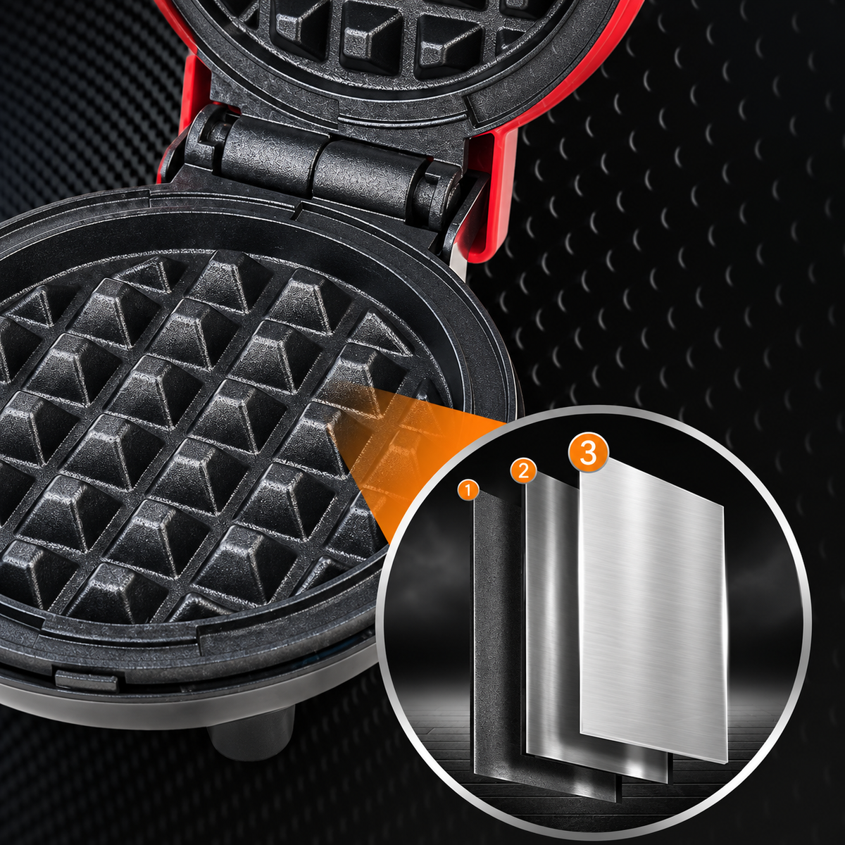 Aparat Mini Gofre, 800W, Placi Antiaderente, Indicator Luminos, Compact, 230V, Rosu
