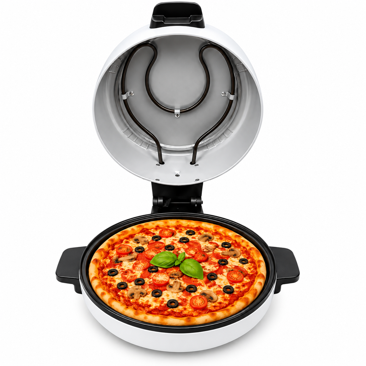 Cuptor Electric pentru Pizza, 3000W, Incalzire Sus-Jos, Tavita Rotunda, Capac Rabatabil, Design Compact