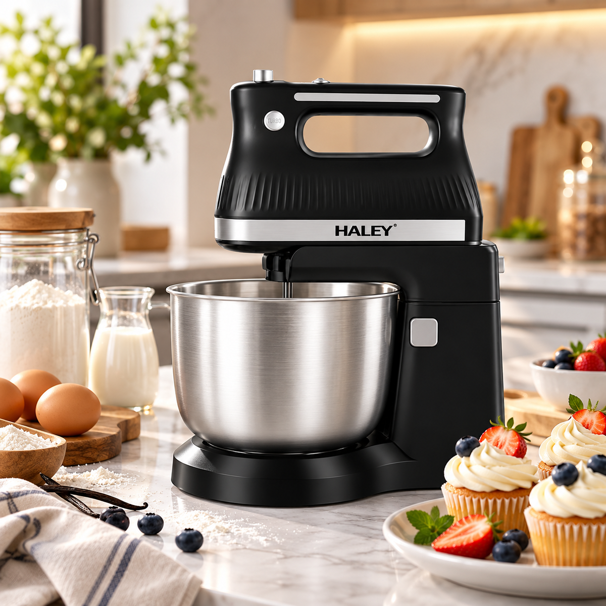 Mixer de Mana, 500W, 5 Viteze + Turbo, Teluri si Carlige pentru Framantare, Design Ergonomic