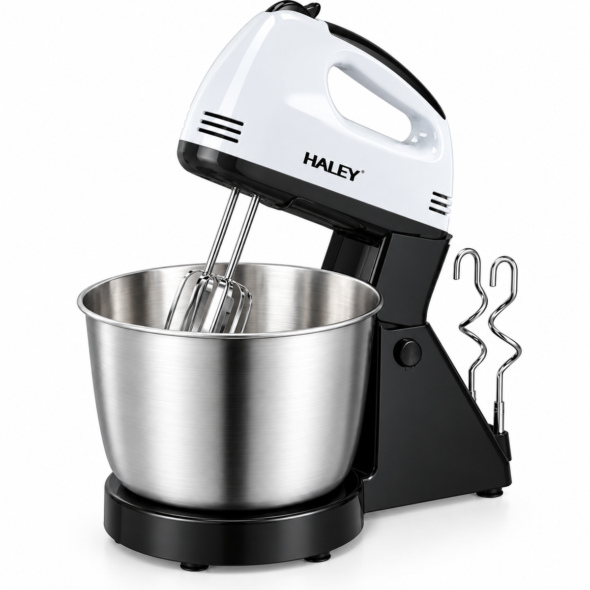 Mixer de Mana, 300W, 7 Viteze + Turbo, Bol Inox, Suport, 2 in 1, Teluri si Carlige pentru Framantare