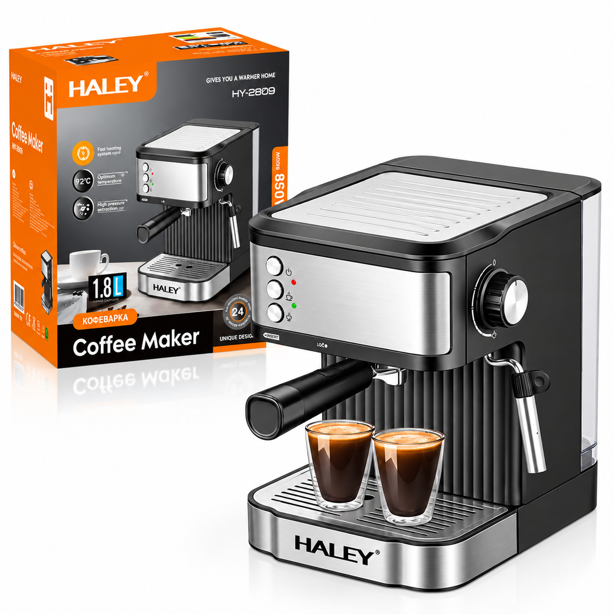Espressor Automat, 850W, Presiune 20 Bar, Rezervor 1.8L, Sistem Apa Fierbinte, Oprire Automata, Inox