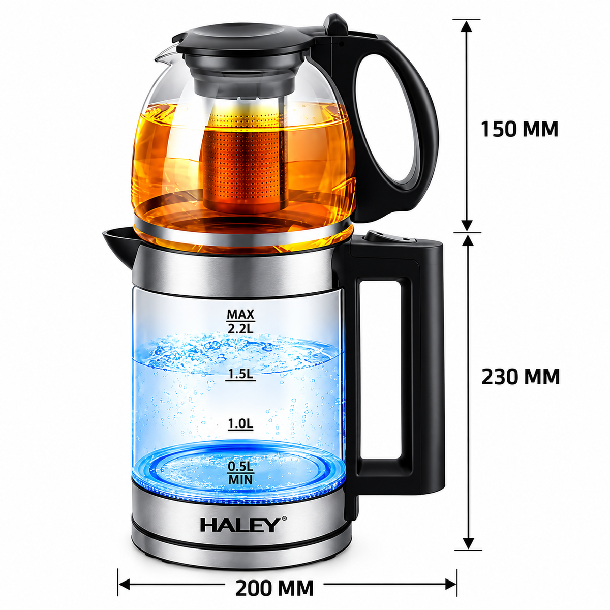 Fierbator Electric, 2.2L, 2000W, Inox 304, Afisaj Digital, Oprire Automata, Protectie Boil-Dry, Baza Rotativa 360°