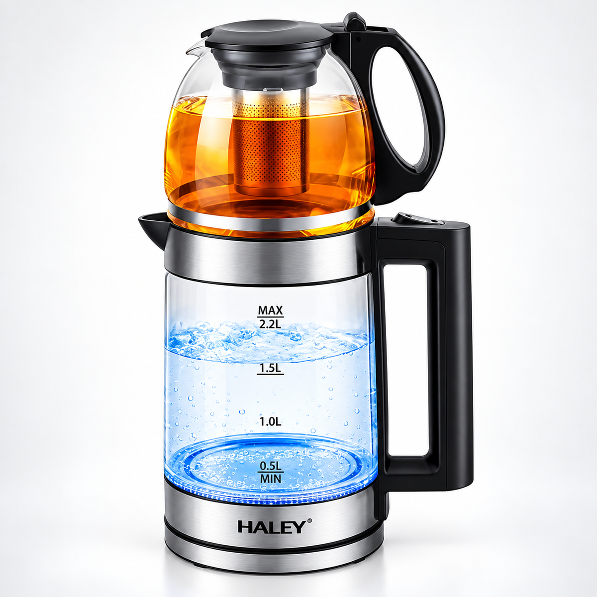 Fierbator Electric, 2.2L, 2000W, Inox 304, Afisaj Digital, Oprire Automata, Protectie Boil-Dry, Baza Rotativa 360°