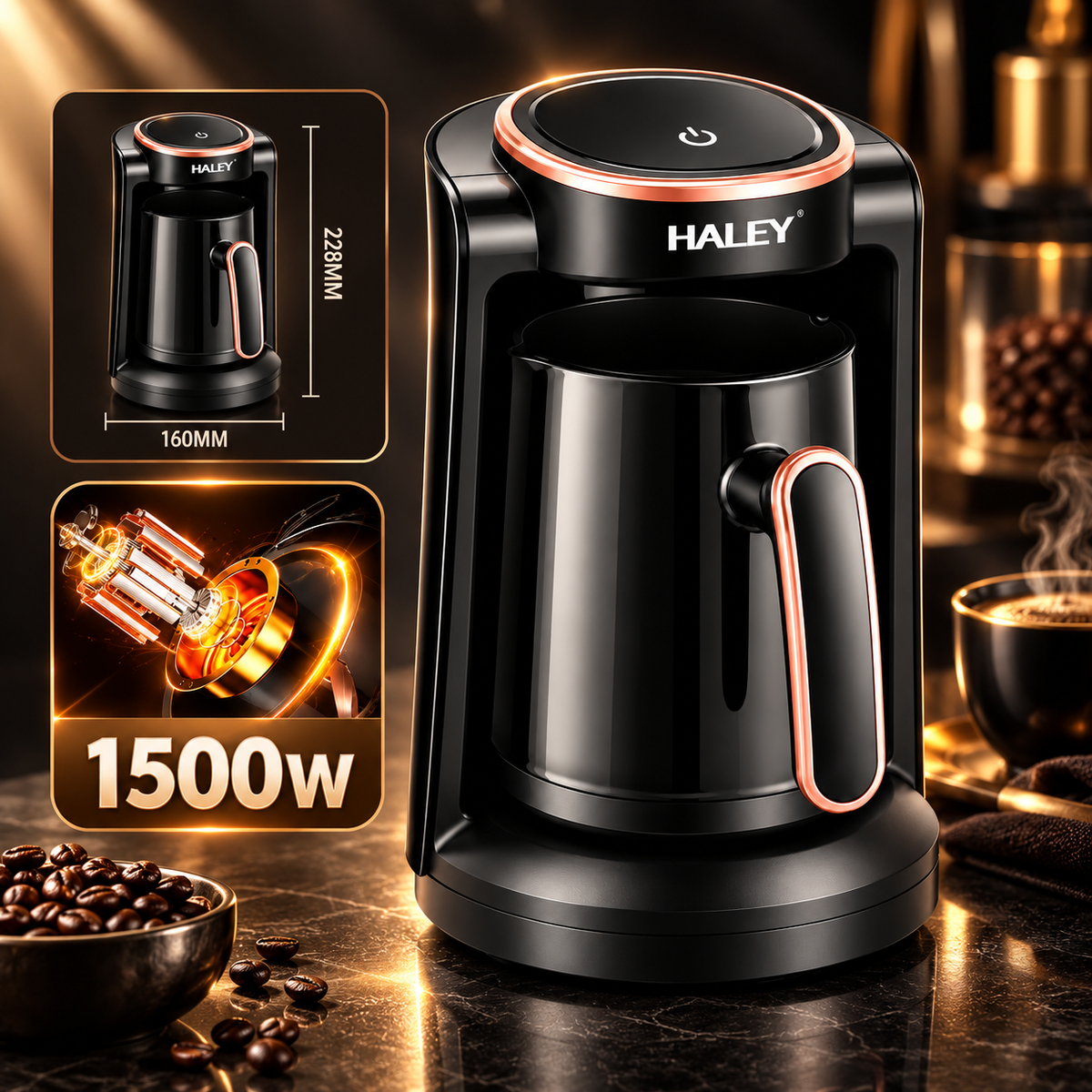 Ibric Electric, 1500W, Capacitate 500 ml, Aproximativ 5 Cesti, Buton ON/OFF, 220-240V, Compact