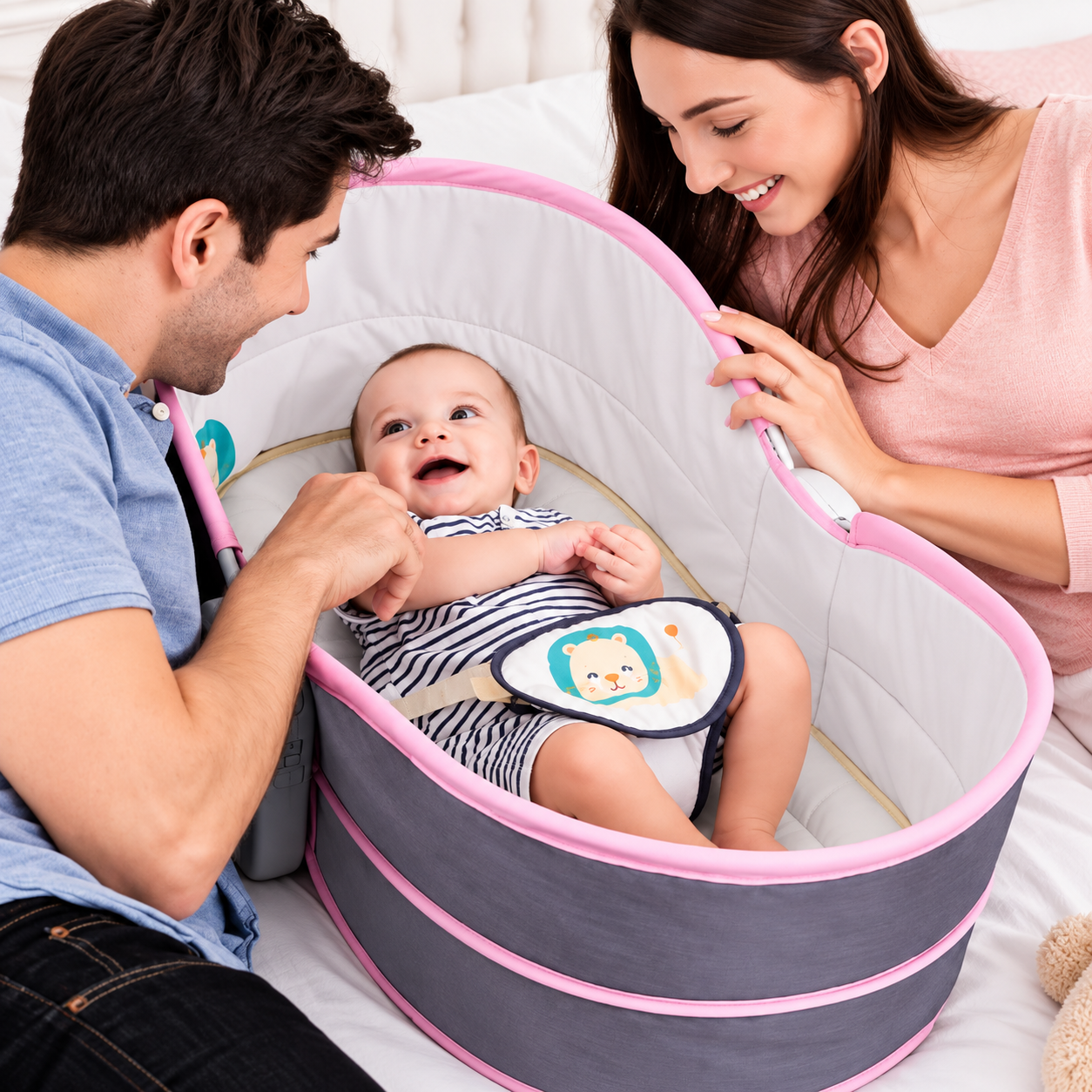 Balansoar 5 in 1 pentru bebelusi si copii, cu vibratii si melodii, transformabil in landou si scaun