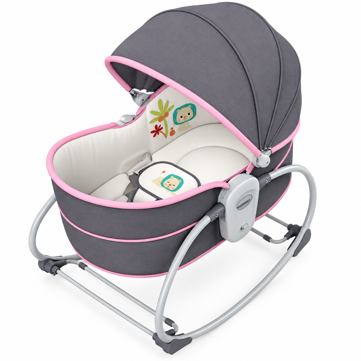 Balansoar 5 in 1 pentru bebelusi si copii, cu vibratii si melodii, transformabil in landou si scaun