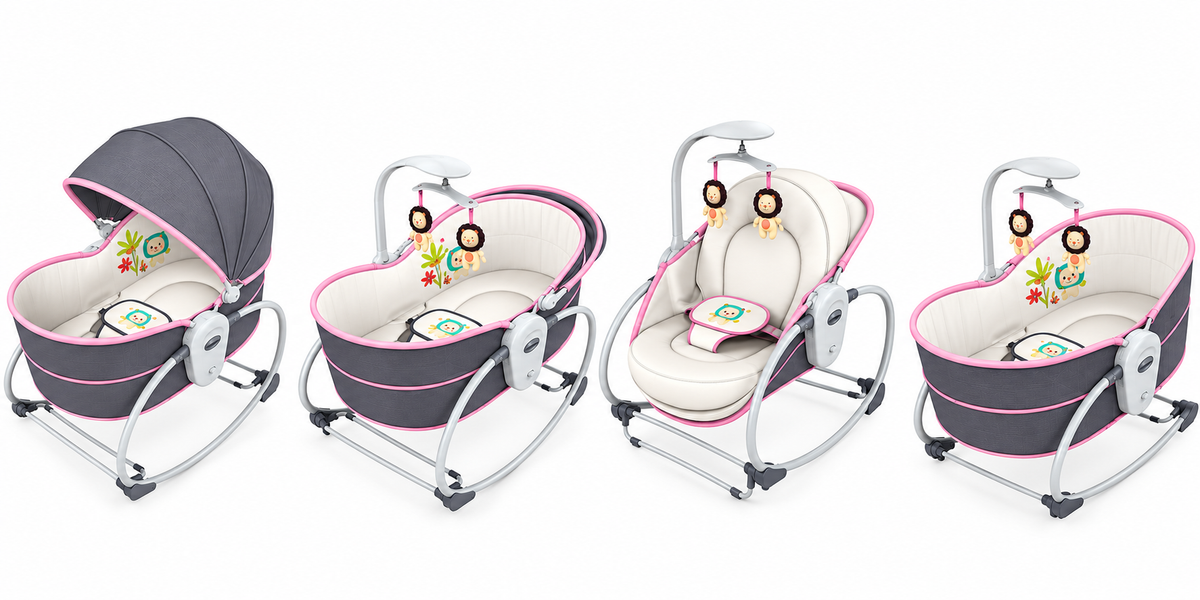 Balansoar 5 in 1 pentru bebelusi si copii, cu vibratii si melodii, transformabil in landou si scaun