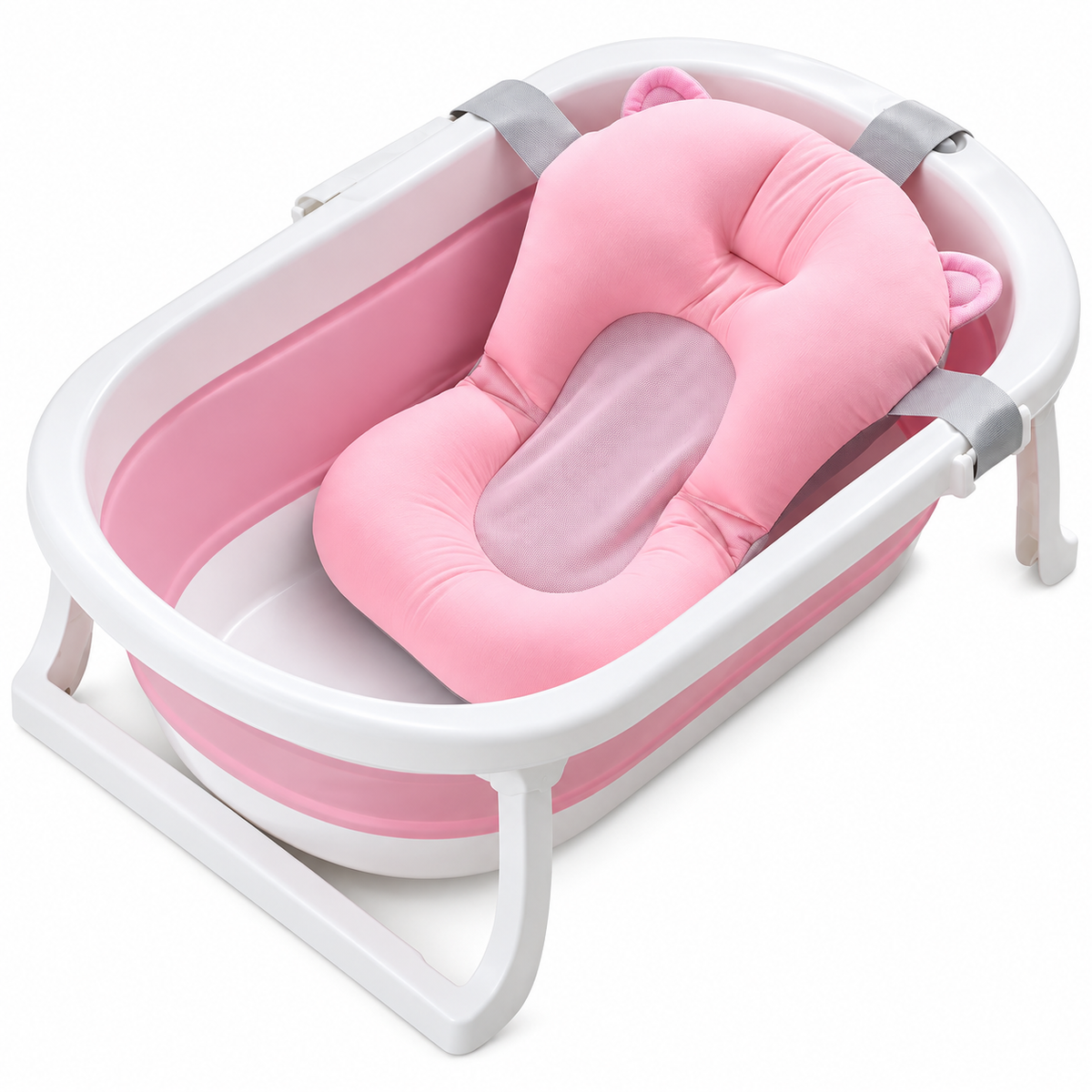 Cadita pliabila pentru bebelusi si copii, cu termometru incorporat si perna, 83 x 50 x 20 cm, PP/TPE, picioare antiderapante, 0-3 ani